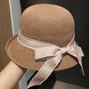 Sombrero de Pescador para Mujer Primavera y Verano Nuevo Sombrero de Protección Solar Rizado con Lazo Vacaciones en la Playa Moda Sombrero de Sol Sombrero Tipo Cubo