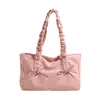 Niche Design Sweet Cool Style Bolsa de Grande Capacidade 2024 Novo Laço Plissado Ombro Trabalho Bolsa Tote Muter