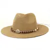Sombrero de Paja de Borde Plano Transfronterizo para Mujer con Cuentas de Piedra Panama Jazz Sombrero de Paja de Borde Grande Sombrero de Sol para Hombre Sombrero de Copa CMDJS413