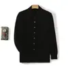 Cardigan Casual Casual de Lã 100% Pura para Primavera e Outono Masculino Gola Polo de Negócios Jaqueta Suéter de Caxemira Lapela Base
