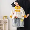 Terno Masculino para Primavera e Outono, Nova Jaqueta Cartoon Fofa Estilo Coreano, Conjunto Casual Infantil de Duas Peças com Calça