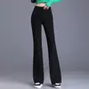 Calças Micro Flare Pretas Personalizadas de Cintura Alta para Mulheres Outono 2026 Slim-Fit Elegantes que Valorizam a Silhueta com Caimento Elástico
