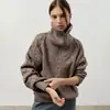 Suéter de Gola Alta com Meio Zíper Transfronteiriço para Mulheres, Estilo Europeu e Americano, Outono e Inverno 2025, Estilo Coreano, Tricô Estilo Preguiçoso, Suéter de Tricô Grosso