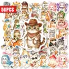 Compra direta transfronteiriça de 50 adesivos fofos de troca de roupa de gato, adesivos decorativos impermeáveis de desenho animado criativo para capas de celular e cadernos