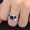 Anillo de Diamante de Alto Carbono Azul Zircón Cara de Huevo Lujo Discreto Anillo de Diamante Zafiro Anillo de Cristal Azul Imitación