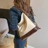 Bolso de mano para mujer, mochila de viaje de gran capacidad, bolso bandolera con cadena en contraste de color, bolso tipo cubo para otoño e invierno, novedad de 2024