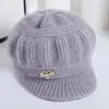 Chapéu Quente com Aba Larga para Mães de Meia-Idade e Idosas, Chapéu de Tricô de Vovó para Outono e Inverno, Forrado com Fleece e Espesso, Peça Única