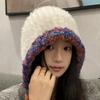 Gorro con orejeras de felpa de estilo coreano para otoño e invierno, nuevo gorro de felpa con puntera, cálido y combinable, gorro de punto de lana con cordón de colores combinados.