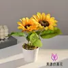 Girasol de Dos Cabezas Bonsái Flor Artificial Hogar Interior Escritorio Adornos Creativos Planta Verde Artificial Decoración Planta en Maceta Artificial