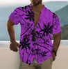 Camisa Masculina Estampa Digital 3D Street Havaiana Folhas Frescas Casual Camisa Masculina Manga Curta Camisa de Exportação