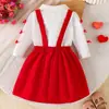 Conjunto de dos piezas para bebé niña estilo europeo y americano, para primavera y otoño, nuevo, con estampado de corazones rojos, falda con tirantes y polo de manga larga, elegante y a la moda, en stock