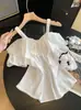 Camisa Amarilla Goose de un Hombro Manga Corta para Mujer Diseño Verano 2026 Blusa Volanteada Descubierta Top Elegante