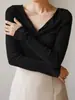 Colección de otoño e invierno: suéter de punto para mujer, ajuste slim, manga larga, cuello en V, una capa interior elegante y versátil