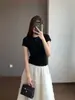Camiseta Zedaijiai Estilo Dulce de Niña, Corte Ajustado, Algodón Suave, Ligera, Transpirable, Bordes Volantes, Cuello Redondo, Mangas Cortas, Verano