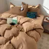 Conjunto de cama de algodão puro de quatro peças, capa de edredom, lençol de verão e outono, lençol com elástico, conjunto de três peças para dormitórios universitários