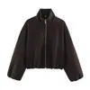 Moda Nova Outono 2026 Jaqueta Bomber Versátil Solta Macia com Gola Alta e Zíper, Top Casual para Mulheres