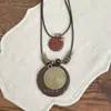 Colar com Pingente de Contas Redondas de Madeira Moda Temperamento Corrente para Clavícula Versátil Estilo Étnico Retrô Joias de Nicho Atacado