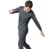 Conjunto de roupa íntima de cor sólida com gola redonda outono e inverno gola média masculina roupas quentes de outono calças de outono preço baixo escovado adicionado veludo espessado escovado