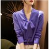 Suéter Elegante de Lujo Ligero con Cuello en V de Cinta y Mangas Largas Cárdigan Tejido para Mujer Otoño e Invierno Nuevo Top Versátil Delgado de Alta Gama