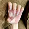 Hailey Pequena Lâmpada Feita à Mão Unha Usável Olho de Gato Amêndoa Manicure Amarelo Preto Pele Gigante Branco Branco Leitoso Gradiente Patch de Unha