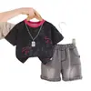 Conjunto de Ropa para Niños Verano Ropa Casual Bebé Elegante Patchwork Cuello Corto Manga Corta Delgado Dos Piezas Conjunto Moderno