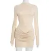 Vestido bodycon estilo europeo y americano con pliegues, nuevo color liso, elegante moda transfronteriza para mujer para otoño