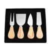 Acero Inoxidable Cabeza Redonda Cuchillo para Queso Cuchillo para Mantequilla Juego de Cuatro Piezas de Cuchillo y Tenedor para Queso Mini Mango de Madera Vajilla Occidental Juego de Seis Piezas