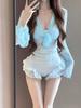 Traje de baño de dos piezas de manga larga con protección solar para niña de hada dulce de alta gama, deseo puro, traje de baño para vacaciones de aguas termales para mujer