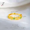 Loja de Ouro Pu Zuo Mesmo Estilo Ouro Brilhante 24K Diamante Verde Incrustado Série Céu Estrelado Anel Quadrado Estrela de Açúcar Anel Ajustável para Dedo Indicador