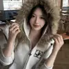 Sudadera con capucha retro americana para mujer, nuevo estilo otoño e invierno, con cuello de pelo, chaqueta con cremallera, corte holgado, adelgazante, top versátil para mujer