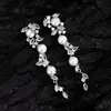 Brincos Longos de Zircônia Estilo Francês Levemente Luxuosos e Suaves, Brincos Elegantes de Pérola com Franjas, Brincos de Nicho de Alta Qualidade