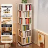 Estante de Livros Giratória de Madeira Maciça Estante de 360 Graus de Chão Integrada Montada na Parede Removível de Canto Pequeno Estreito para Crianças Prateleira de Armazenamento