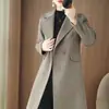 Novo casaco de lã dupla face, caimento slim, elegante, feminino, comprimento médio, clássico simples, ombro reto, versátil casaco de lã