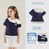 Camiseta Infantil Jerry Baby Manga Curta 2026 Meninas Patchwork Top da Moda de Verão para Crianças Respirável Roupa de Verão para Crianças de 8 Anos