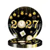 Fiesta de Nuevo Modelo Transfronteriza 2027 Año Nuevo Fondo Negro Chapado en Oro Suministros de Decoración para Fiesta Servilletas de Papel Mantel Vajilla Set de Arreglo
