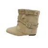Zapatos Vaqueros Otoño 2026 Botines Mujer Hebilla Plisada Francesa Pierna de Pantalón Punta Cuadrada Estilo Nuevo Tacón Oculto Apilado Marrón