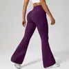 Calça Flare de Yoga Transfronteiriça para Mulheres, Cintura Alta, Levanta Bumbum, Calça Fitness Flare Canelada, Calça Esportiva Longa Bumbum de Pêssego, Calça Wide Leg