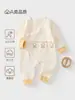 Macacão de algodão macio Classe A para recém-nascidos de 0 a 6 meses com alças, pijama de bebê, roupa de peça única para recém-nascidos, estilo monge Classe A