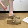 Pantuflas para usar en exteriores, que aumentan la altura, sin cordones, pantuflas de suela gruesa para mujer, otoño 2026, estilo casual, punta cerrada, nuevo estilo Boken, gamuza