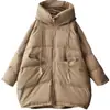 Nueva Chaqueta de Plumón con Capucha y Costuras Cruzadas Otoño e Invierno para Mujer, de Longitud Media, Talla Grande, Holgada, Relleno de Pluma de Pato Blanca, Ropa Tipo Pan para Mujer