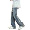 Jeans Lavados Retro para Hombre Sueltos Casuales Empalme Rayado Americano Pantalones de Pierna Ancha Pantalones Rectos High Street para Hombre