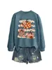 Amazon eBay site independente moda casual feminina três flores abóbora outono e inverno gola redonda manga longa moletom camisa base