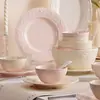 Cuenco de Cerámica de Jingdezhen de Color Bajo Esmalte con Estilo Francés Crema en Relieve, Cuenco de Arroz Doméstico de Alto Valor, Plato, Cuenco, Palillos, Cuenco