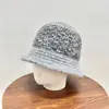 Gorro de Pescador Tejido Patchwork Fumeng Hilo para Mujer Otoño Invierno Estilo Coreano Versátil Adelgazante Facial Moderno Elegante Gorro de Cubo