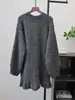 Suéter de Punto de Longitud Media con Lentejuelas y Dobladillo Fruncido, Estilo Coreano, Jersey Holgado para Mujer, Nuevo Otoño/Invierno 2025