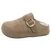 Baotou Aumento de Altura Interno Forrado com Lã Moda Outono/Inverno Fivela de Couro Feminino Solado Grosso Meio Aberto Slip-On Mule Chinelos Estilo Coreano