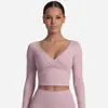 Roupa de Yoga de Manga Longa Transfronteiriça para Mulheres, Estilo Curto com Decote V Cruzado, Roupa de Fitness de Alta Qualidade Estilo Balé de Manga Longa para Esportes, Manga Longa