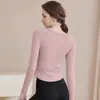 Ropa de Yoga de Manga Larga Hueca para Mujer con Almohadilla en el Pecho Ajustada de Secado Rápido Top de Entrenamiento de Pilates Camiseta Deportiva de Fitness