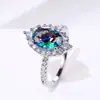 Exquisito anillo de dama con incrustaciones de circón de colores en cuatro garras anillo de propuesta de pareja regalo de cumpleaños f269