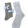 Meias com Laço Cinza-Azulado para Meninas, Estilo Japonês Versátil Fofas Xadrez Renda Estilo Coreano Primavera e Verão Alto Valor Estético Meias Largas